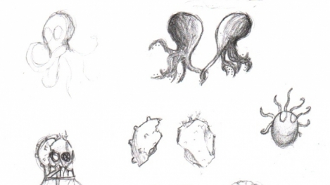 My initial sketches of the loftopus story/game that I wanted to make
